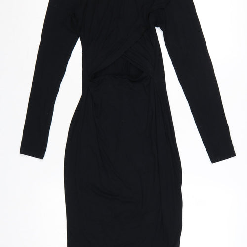 River Island Women Black Size 12 Bodycon Stretch Long Sleeve Dress