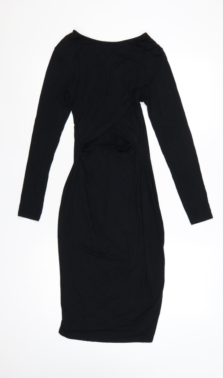 River Island Women Black Size 12 Bodycon Stretch Long Sleeve Dress