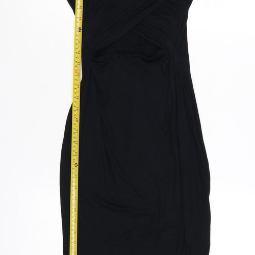 River Island Women Black Size 12 Bodycon Stretch Long Sleeve Dress