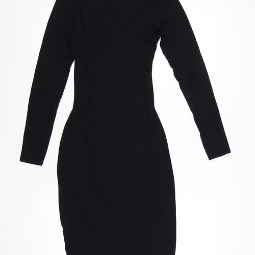 River Island Women Black Size 12 Bodycon Stretch Long Sleeve Dress