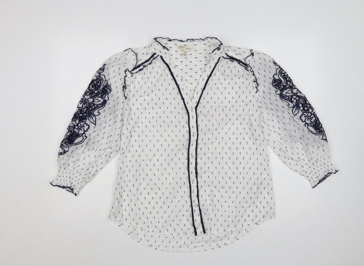 Love & Roses Women's White Blue Floral Embroidered Blouse UK 12