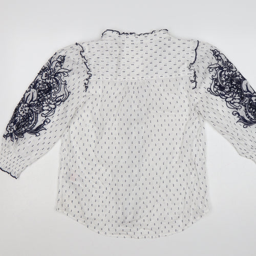 Love & Roses Women's White Blue Floral Embroidered Blouse UK 12