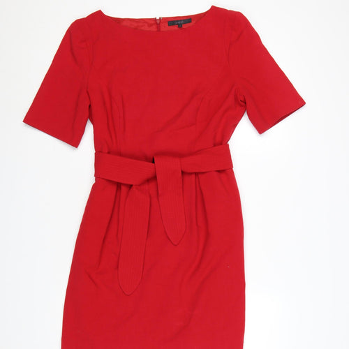 Coast Women Red Size 16 Short Sleeve Belted Shift Dress