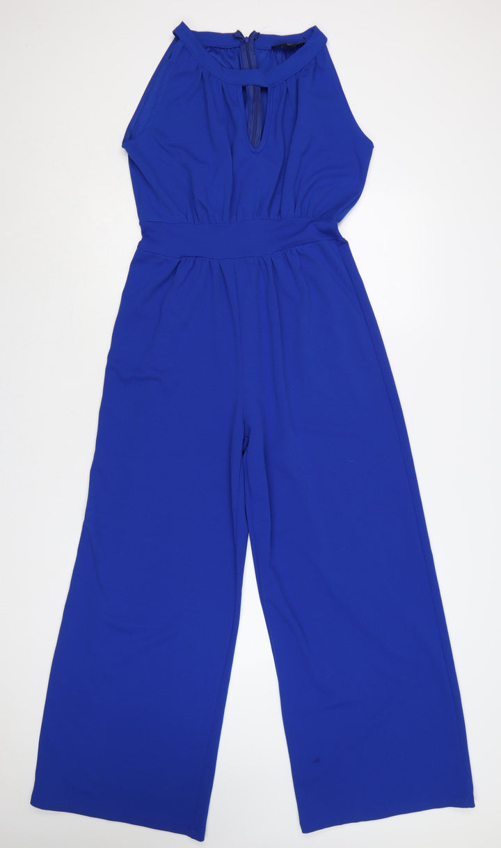 Mela London Women’s Blue Sleeveless Halter Wide-Leg Jumpsuit Size 10