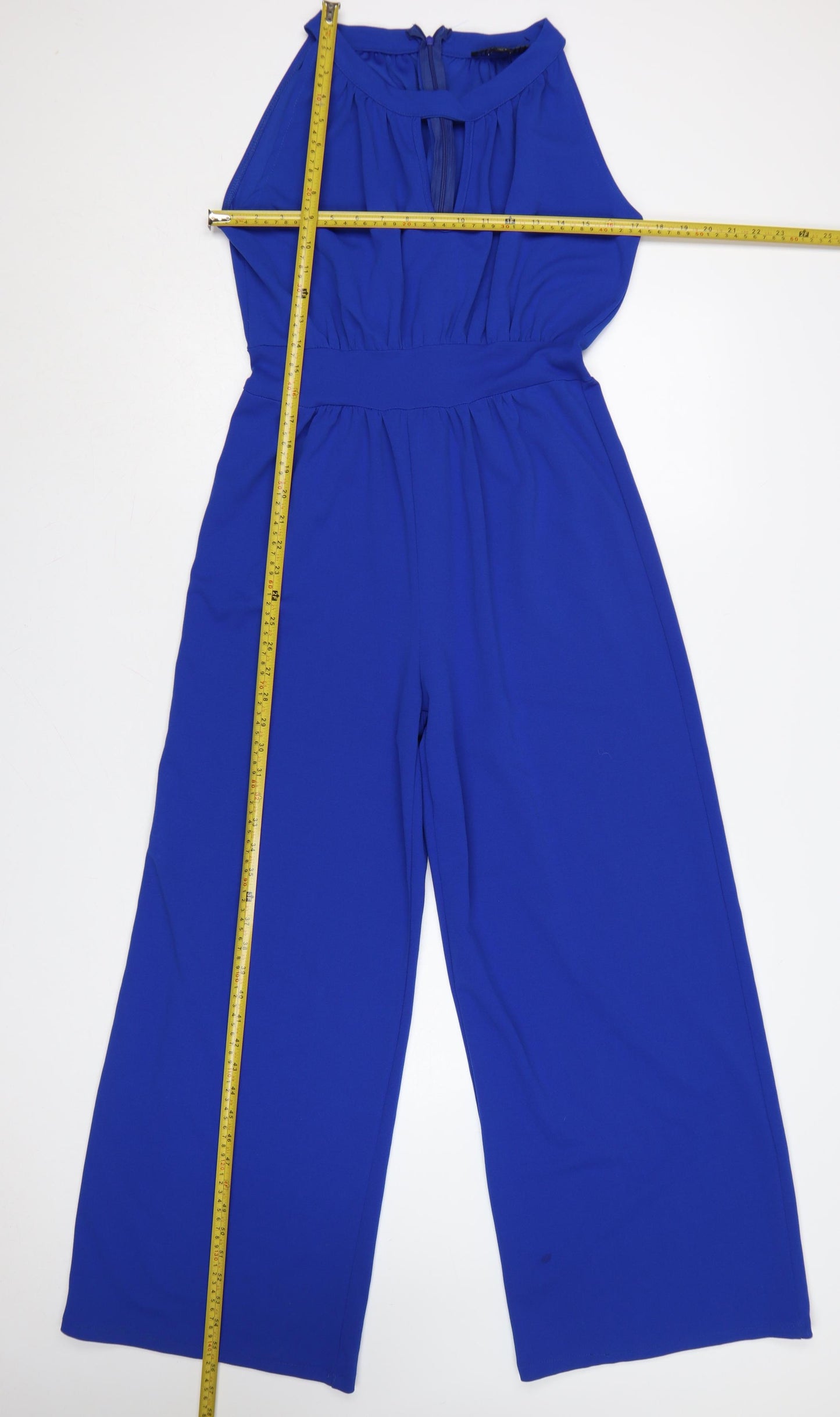 Mela London Women’s Blue Sleeveless Halter Wide-Leg Jumpsuit Size 10