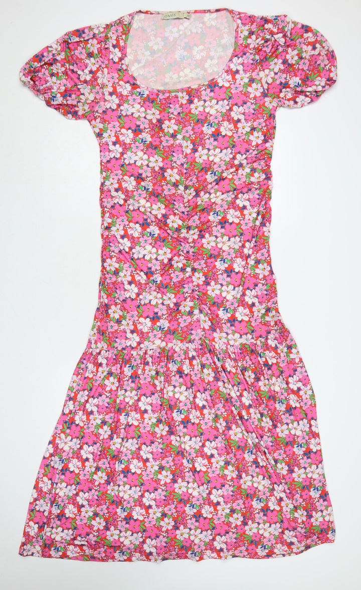 Oasis Womens Pink Floral Fit & Flare Knee Length Dress L