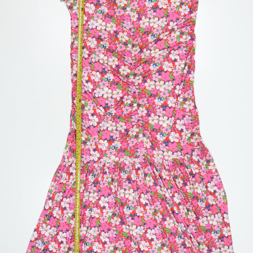 Oasis Womens Pink Floral Fit & Flare Knee Length Dress L