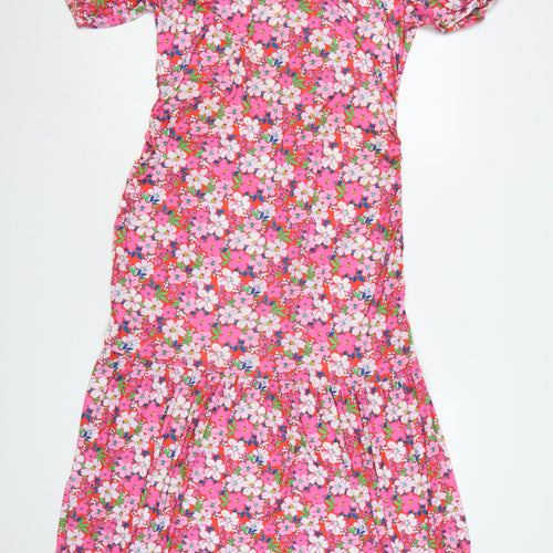 Oasis Womens Pink Floral Fit & Flare Knee Length Dress L