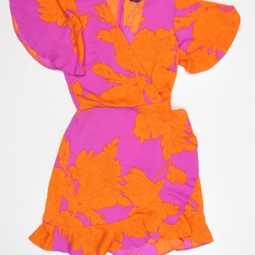 AX Paris Women’s Multicoloured Floral Wrap Dress Size 8 Short Sleeve