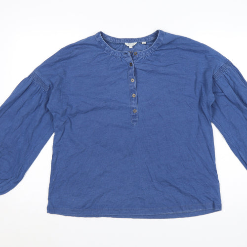 FatFace Women Blue Cotton Henley Tunic Blouse UK 10 Long Sleeve