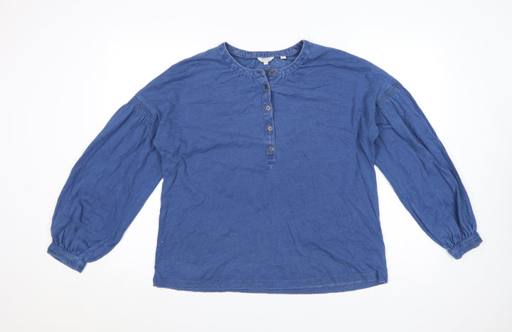 FatFace Women Blue Cotton Henley Tunic Blouse UK 10 Long Sleeve