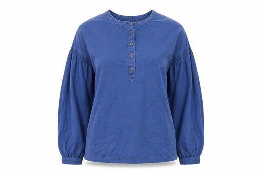 Front view of FatFace Women Blue Cotton Henley Tunic Blouse UK 10 Long Sleeve