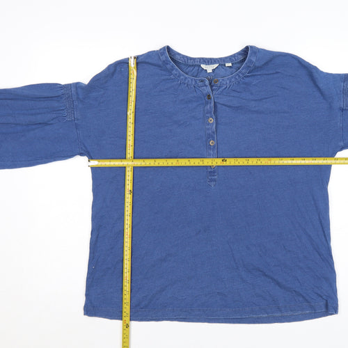 FatFace Women Blue Cotton Henley Tunic Blouse UK 10 Long Sleeve