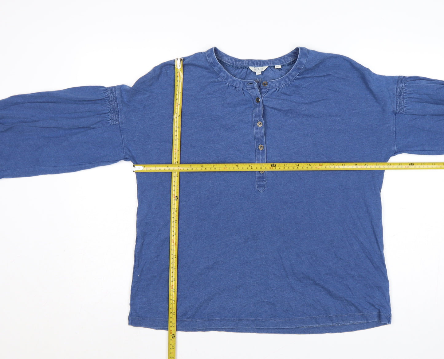FatFace Women Blue Cotton Henley Tunic Blouse UK 10 Long Sleeve