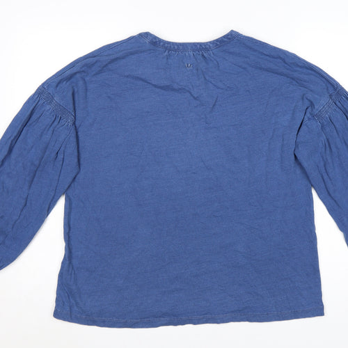 FatFace Women Blue Cotton Henley Tunic Blouse UK 10 Long Sleeve