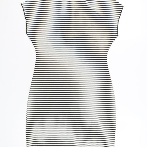 Zara Women Black White Striped Bodycon Dress Size 12 Short Sleeve
