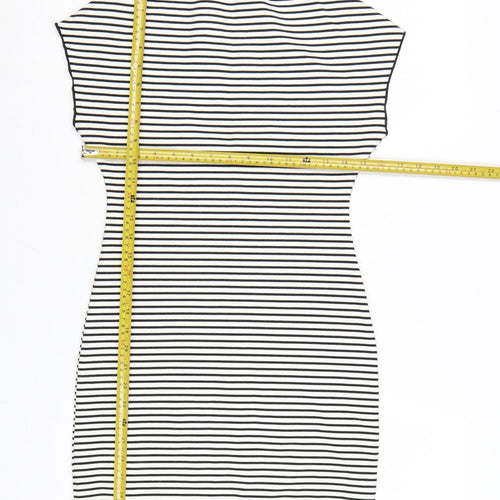 Zara Women Black White Striped Bodycon Dress Size 12 Short Sleeve