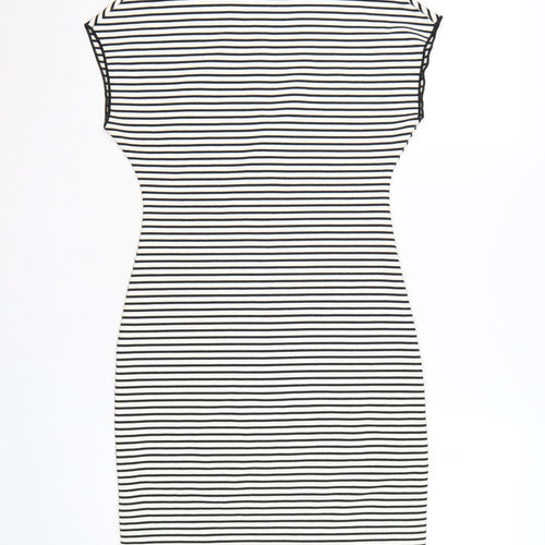 Zara Women Black White Striped Bodycon Dress Size 12 Short Sleeve