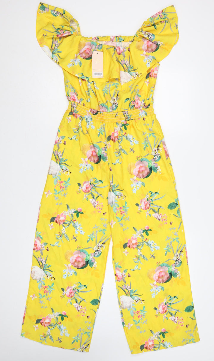 Lipsy Girls Yellow Floral Bardot Frill Playsuit 12 Years
