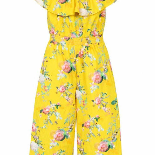 Lipsy Girls Yellow Floral Bardot Frill Playsuit 12 Years