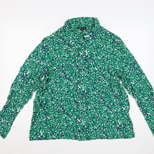 Whistles Women Green Animal Print Long Sleeve Button-Up Shirt Size 14