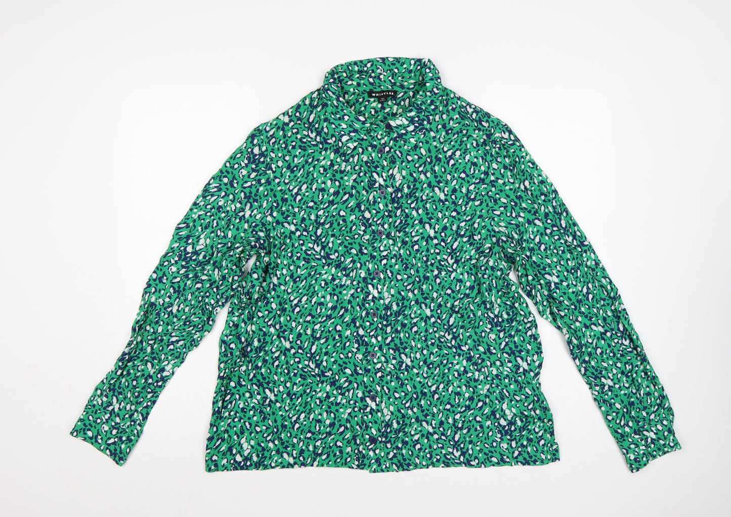 Whistles Women Green Animal Print Long Sleeve Button-Up Shirt Size 14
