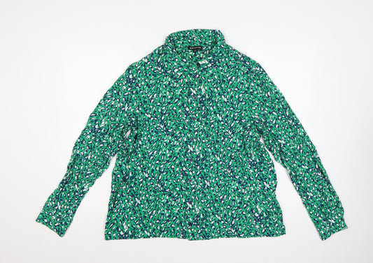 Whistles Women Green Animal Print Long Sleeve Button-Up Shirt Size 14