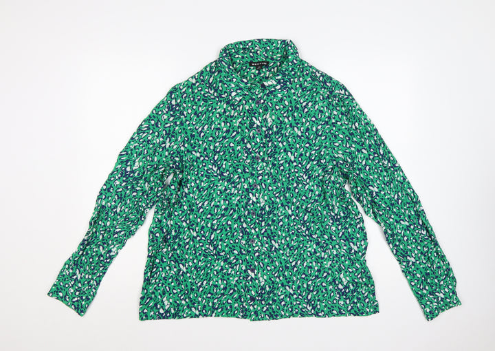 Whistles Women Green Animal Print Long Sleeve Button-Up Shirt Size 14