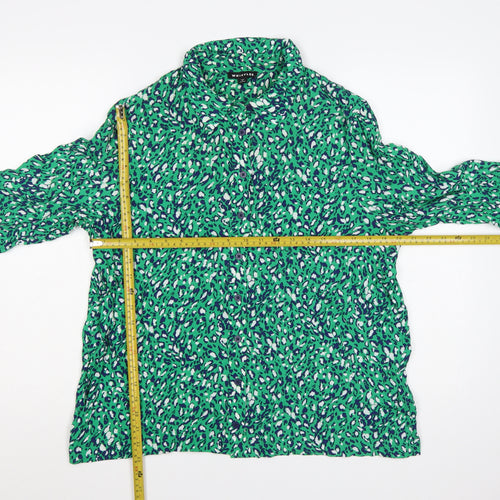 Whistles Women Green Animal Print Long Sleeve Button-Up Shirt Size 14
