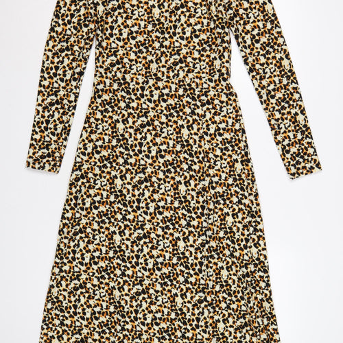 River Island Women’s Multicoloured Leopard Print Midi A-Line Dress Size 8