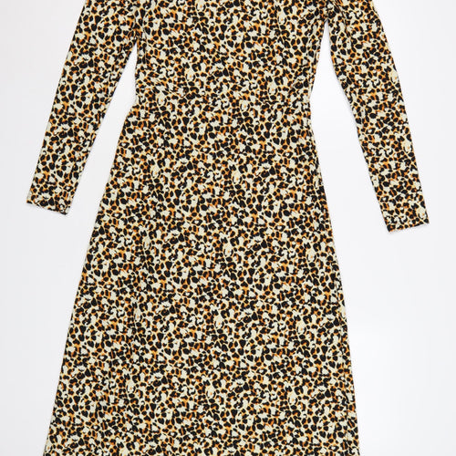 River Island Women’s Multicoloured Leopard Print Midi A-Line Dress Size 8