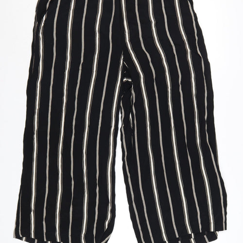Monsoon Women Black Striped Wide-Leg Cropped Trousers UK 14