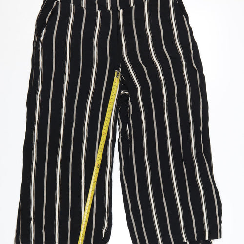 Monsoon Women Black Striped Wide-Leg Cropped Trousers UK 14