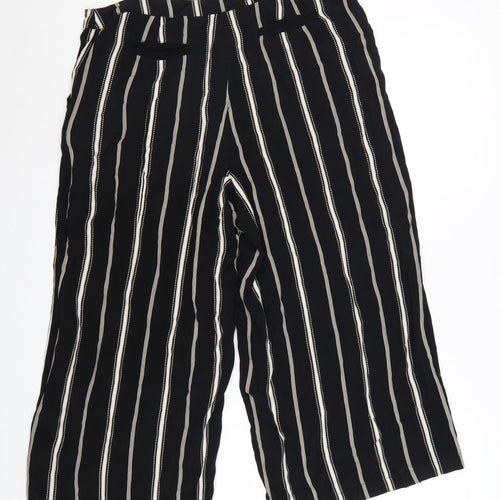 Monsoon Women Black Striped Wide-Leg Cropped Trousers UK 14