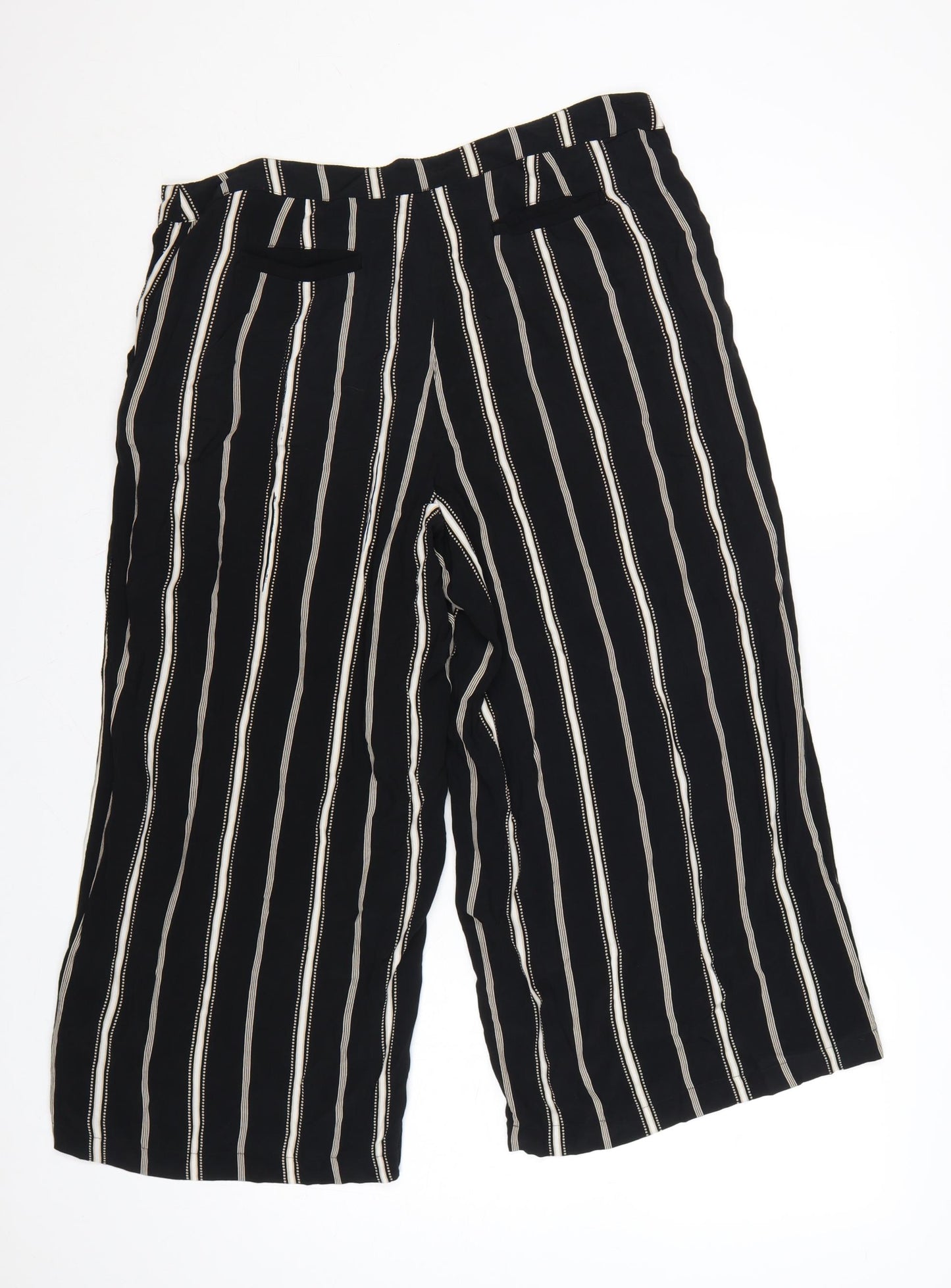 Monsoon Women Black Striped Wide-Leg Cropped Trousers UK 14