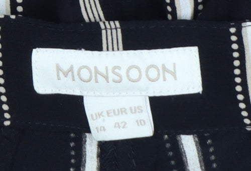 Monsoon Women Black Striped Wide-Leg Cropped Trousers UK 14