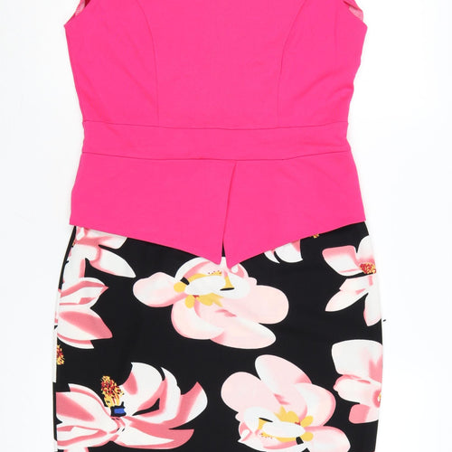 Homeyee Women Pink Floral Pencil Dress UK 14 Sleeveless Party