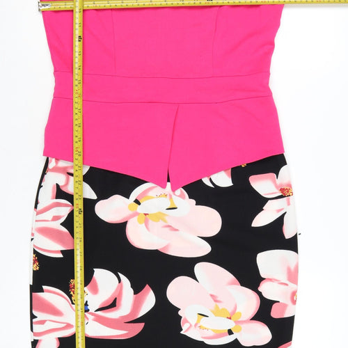 Homeyee Women Pink Floral Pencil Dress UK 14 Sleeveless Party