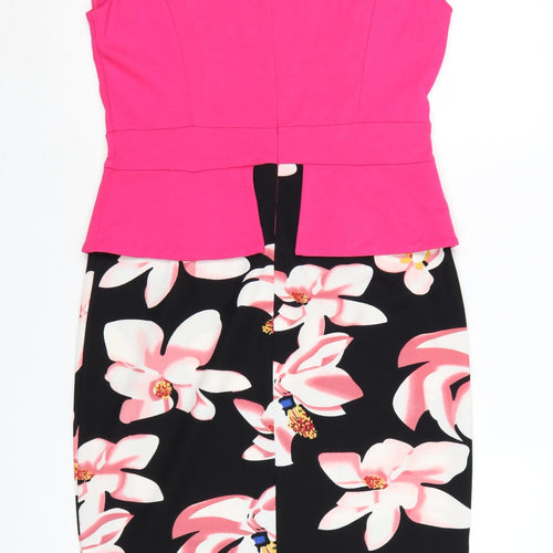 Homeyee Women Pink Floral Pencil Dress UK 14 Sleeveless Party