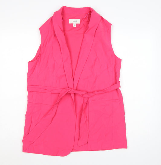 Marks and Spencer Women Pink Sleeveless Belted Suit Waistcoat Size 12