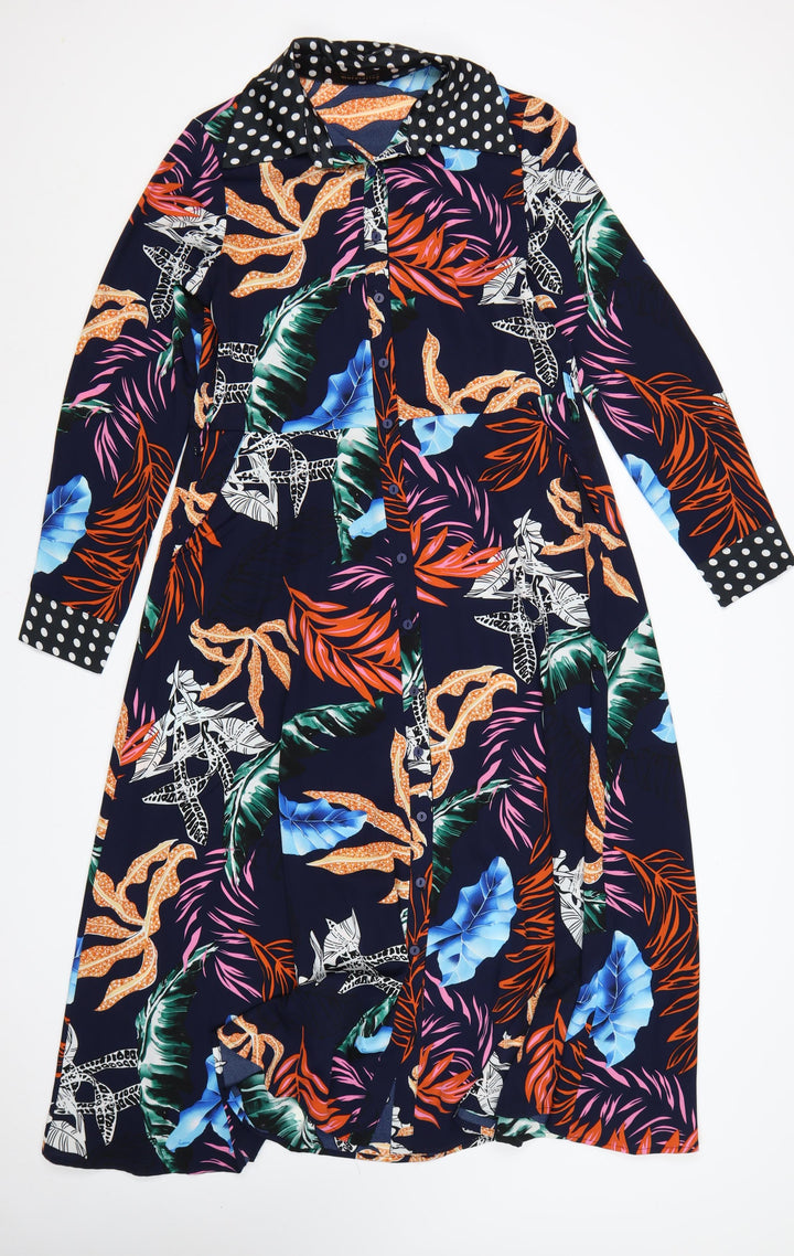 Maraislise Women's Multicoloured Tropical Midi Shirt Dress Size 10