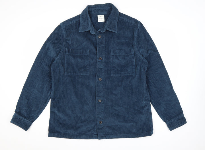 Marks and Spencer Men's Blue Corduroy Overshirt L Long Sleeve Button-Up