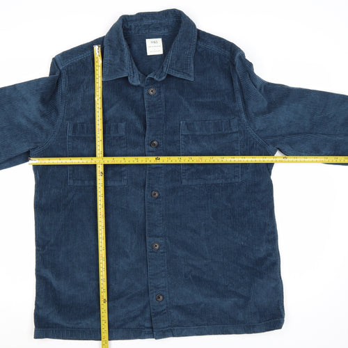 Marks and Spencer Men's Blue Corduroy Overshirt L Long Sleeve Button-Up