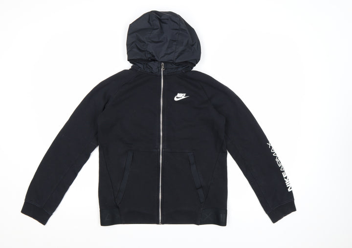 Nike Boys Black Full Zip Hoodie Air Max Logo 12-13 Years Lined Cotton Blend