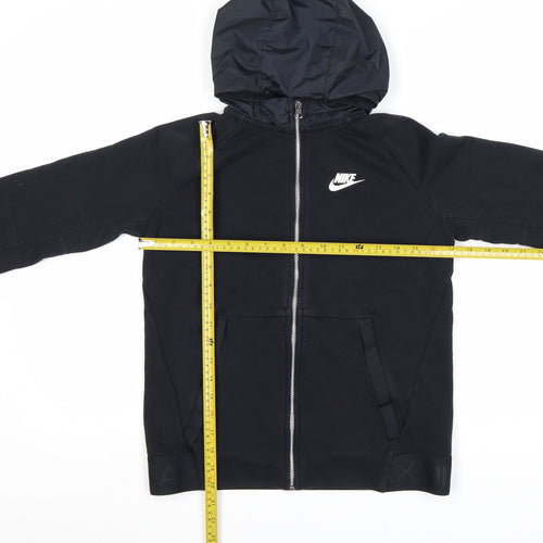 Nike Boys Black Full Zip Hoodie Air Max Logo 12-13 Years Lined Cotton Blend