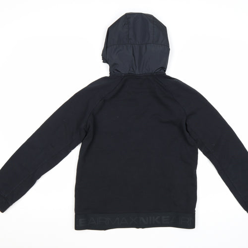 Nike Boys Black Full Zip Hoodie Air Max Logo 12-13 Years Lined Cotton Blend