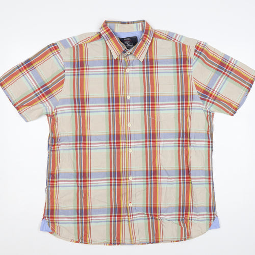 Dunnes Men's Multicoloured Plaid Classic Fit Cotton Short Sleeve Shirt L