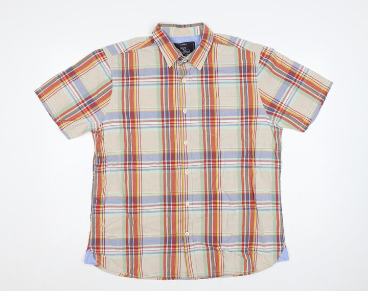 Dunnes Men's Multicoloured Plaid Classic Fit Cotton Short Sleeve Shirt L