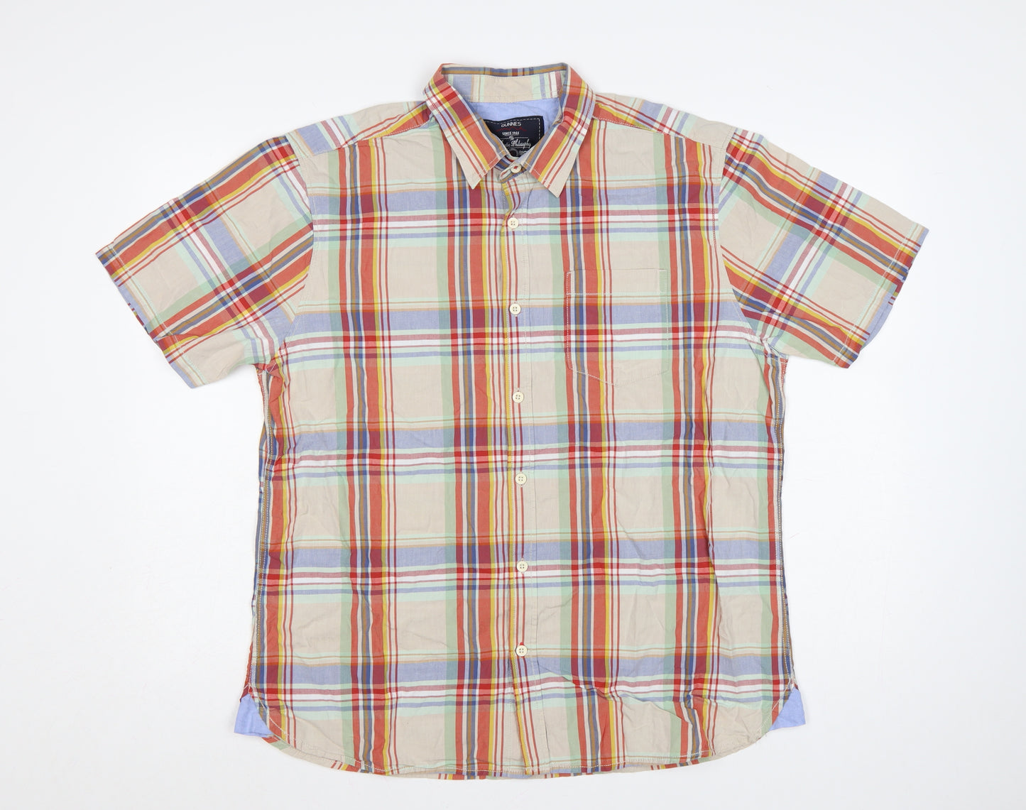 Dunnes Men's Multicoloured Plaid Classic Fit Cotton Short Sleeve Shirt L
