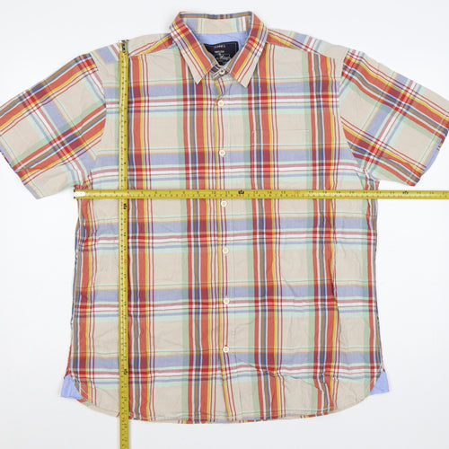 Dunnes Men's Multicoloured Plaid Classic Fit Cotton Short Sleeve Shirt L